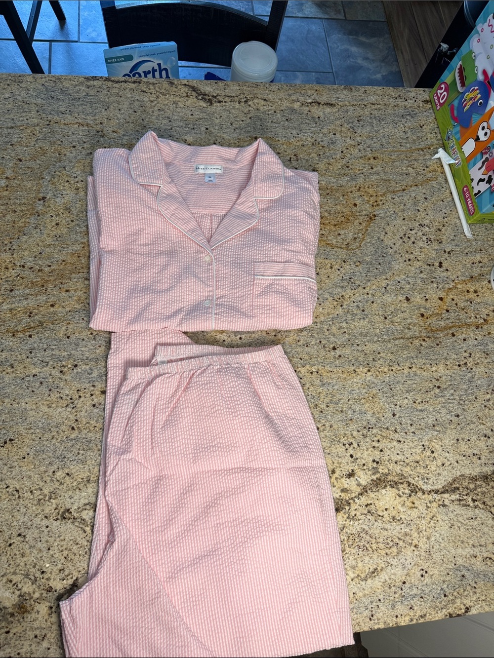 Miss Elaine Pink Seersucker Two-Piece Pajama Set